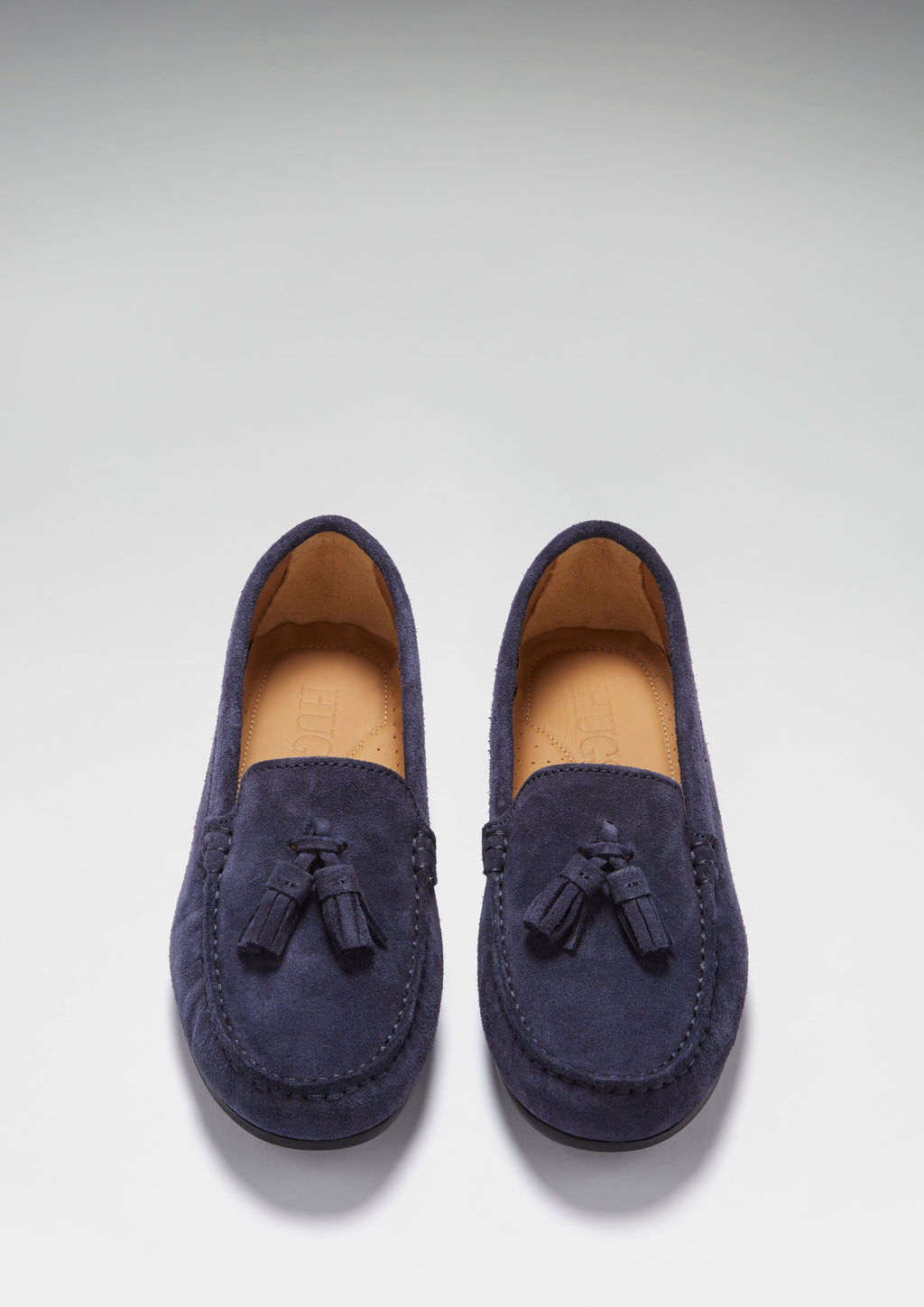Hugs & Co Womens Tasselled Driving Loafers Full Rubber Sole Navy Blue Suede