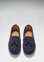 Hugs & Co Womens Tasselled Driving Loafers Full Rubber Sole Navy Blue Suede