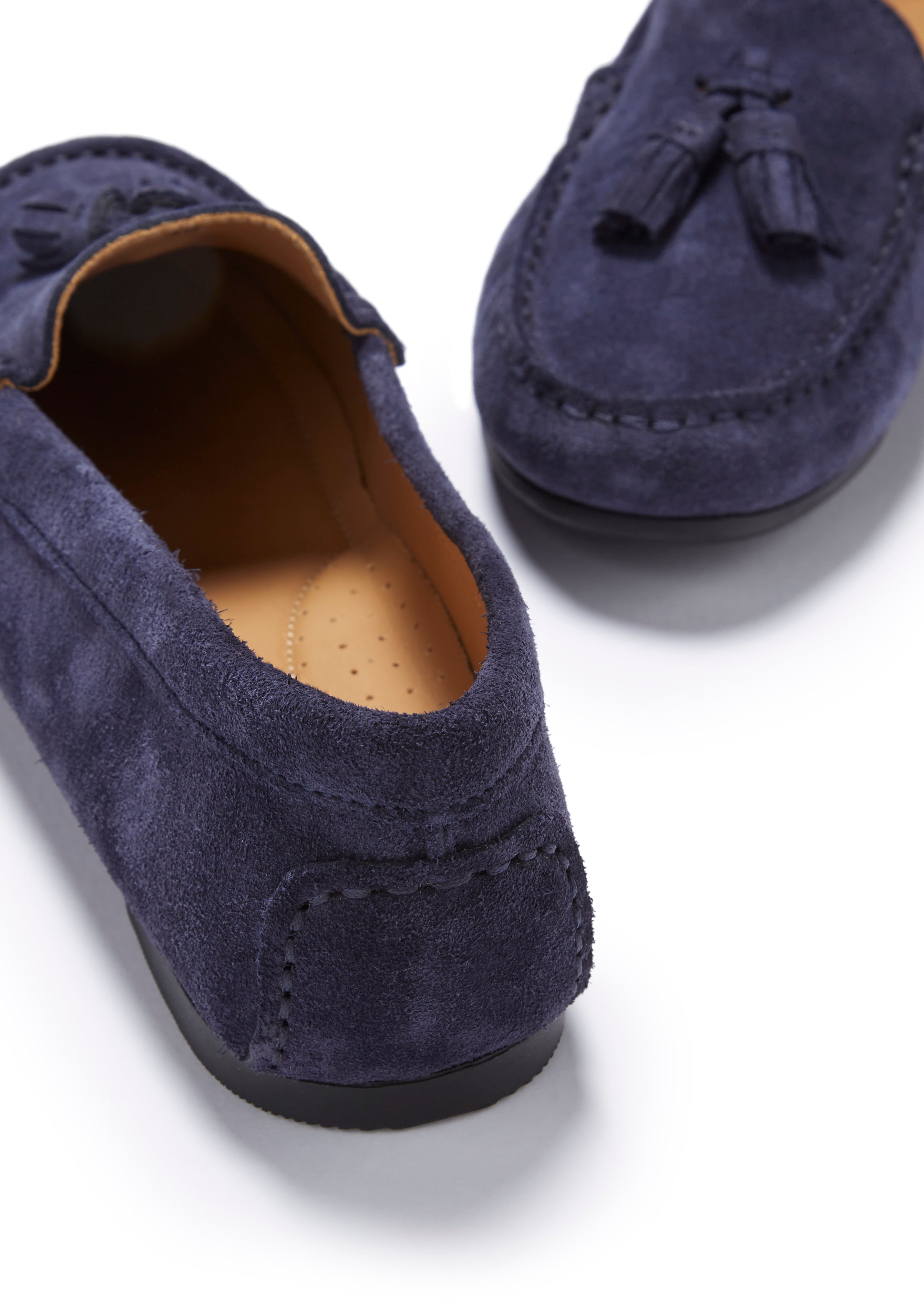 Hugs & Co Womens Tasselled Driving Loafers Full Rubber Sole Navy Blue Suede