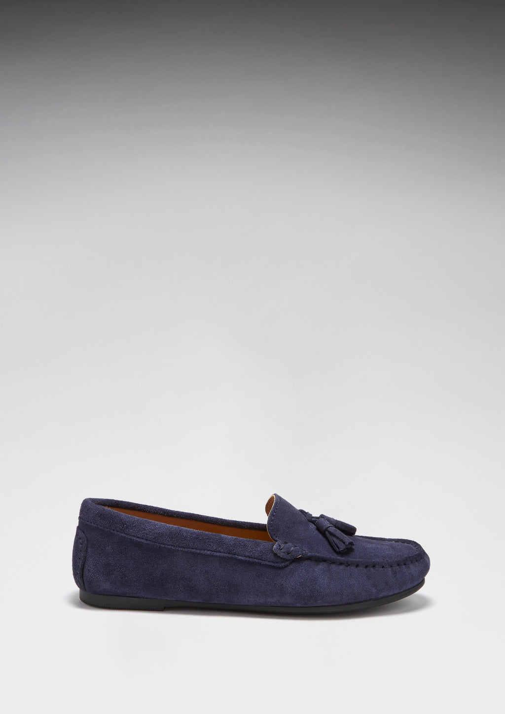 Hugs & Co Womens Tasselled Driving Loafers Full Rubber Sole Navy Blue Suede
