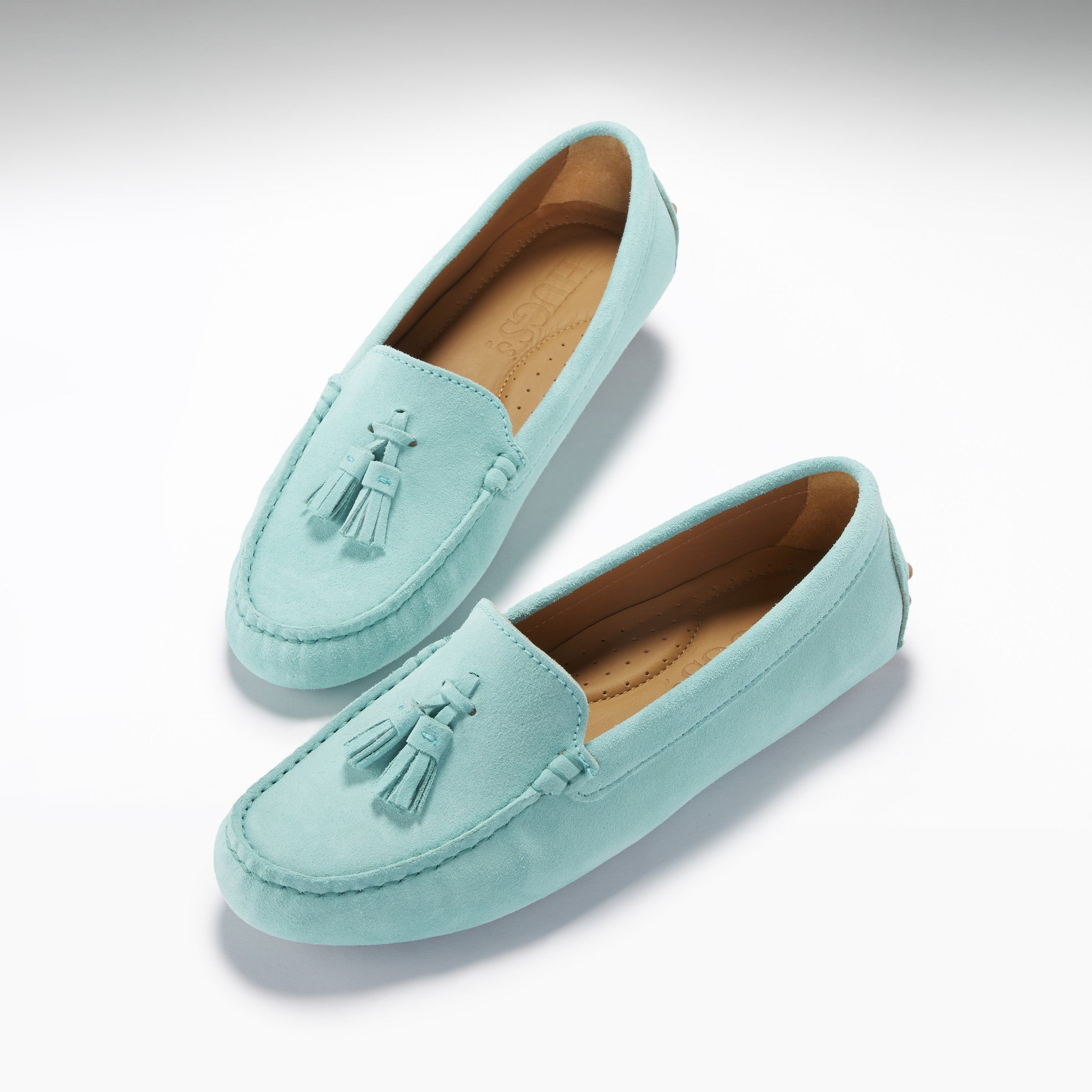 Hugs & Co Womens Tasselled Driving Loafers Aqua Suede
