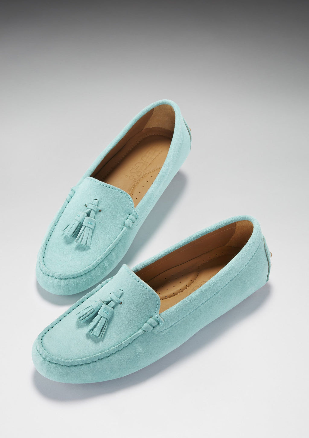 Hugs & Co Womens Tasselled Driving Loafers Aqua Suede