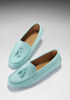 Hugs & Co Womens Tasselled Driving Loafers Aqua Suede