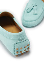 Hugs & Co Womens Tasselled Driving Loafers Aqua Suede