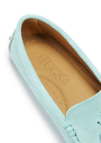 Hugs & Co Womens Tasselled Driving Loafers Aqua Suede