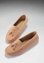 Hugs & Co Womens Tasselled Driving Loafers Peach Suede