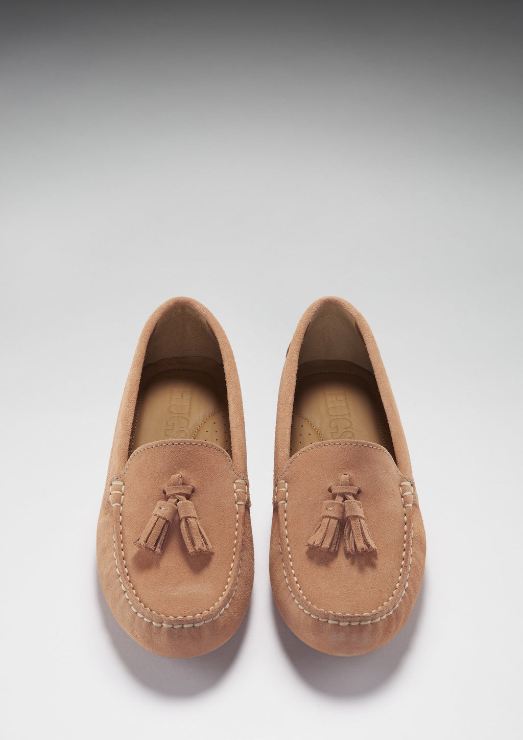 Hugs & Co Womens Tasselled Driving Loafers Peach Suede