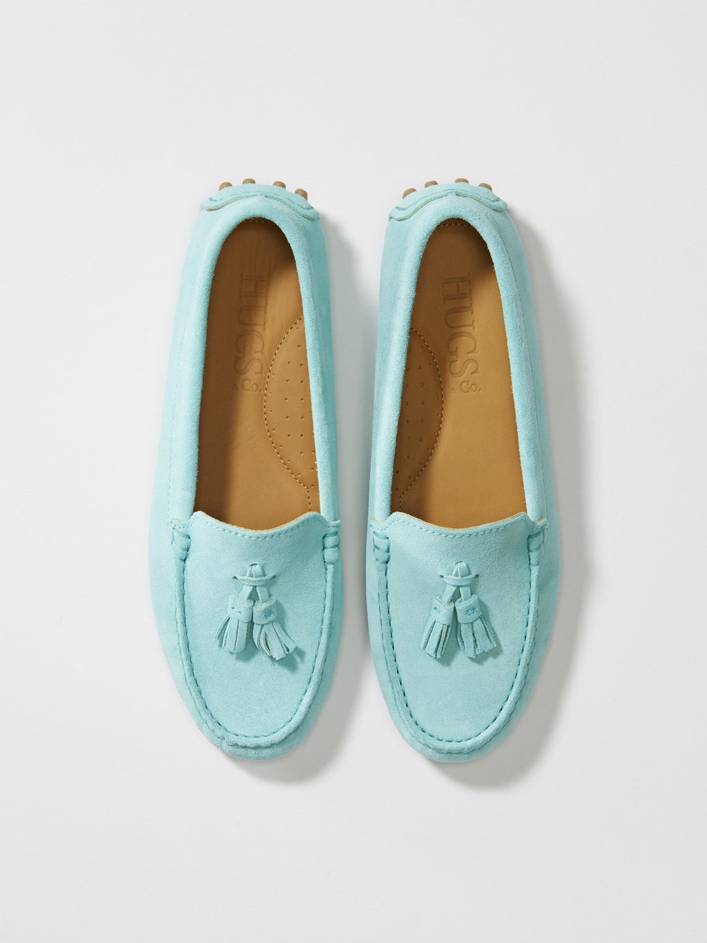 Hugs & Co Womens Tasselled Driving Loafers Aqua Suede