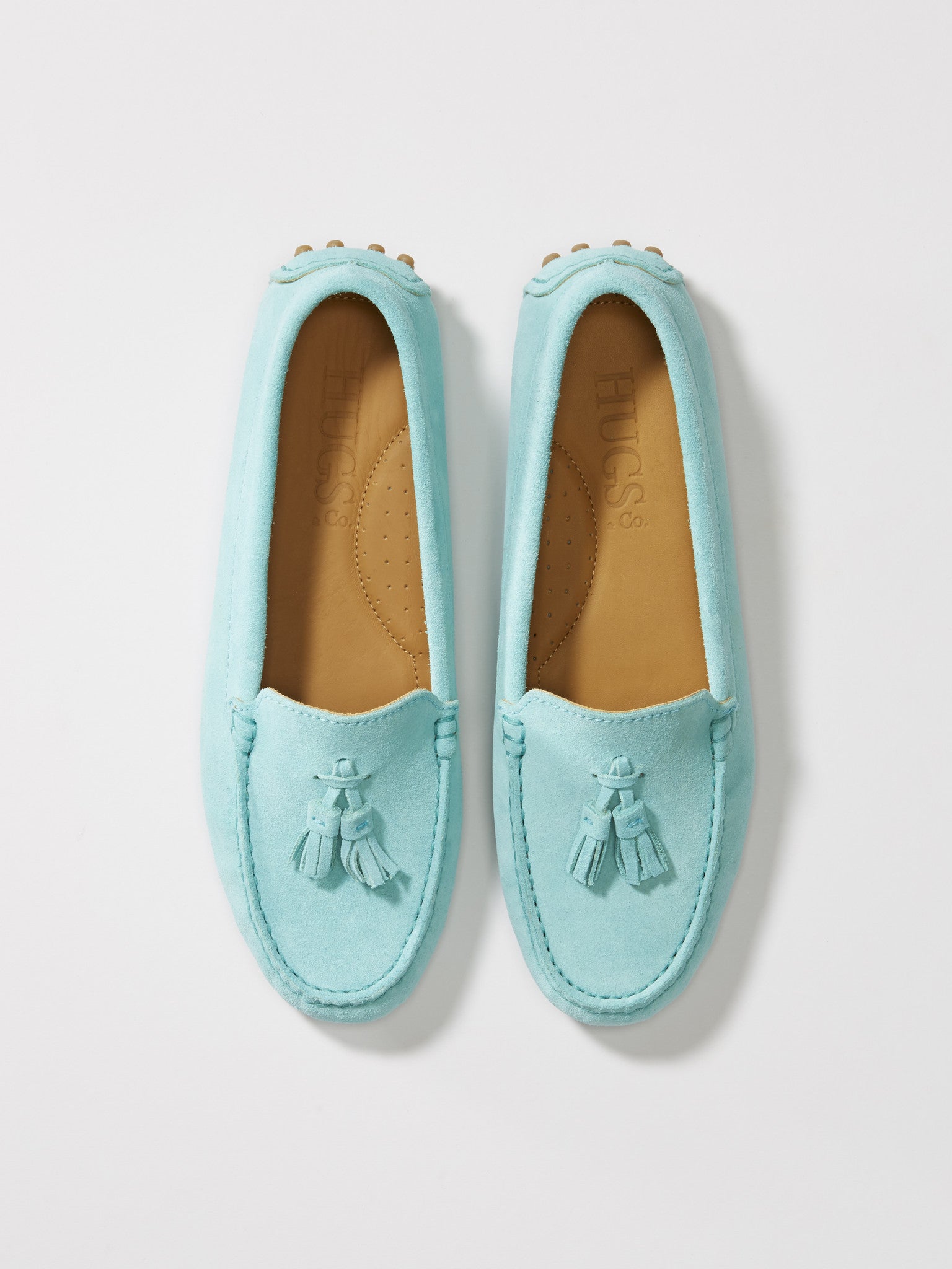Hugs & Co Womens Tasselled Driving Loafers Aqua Suede