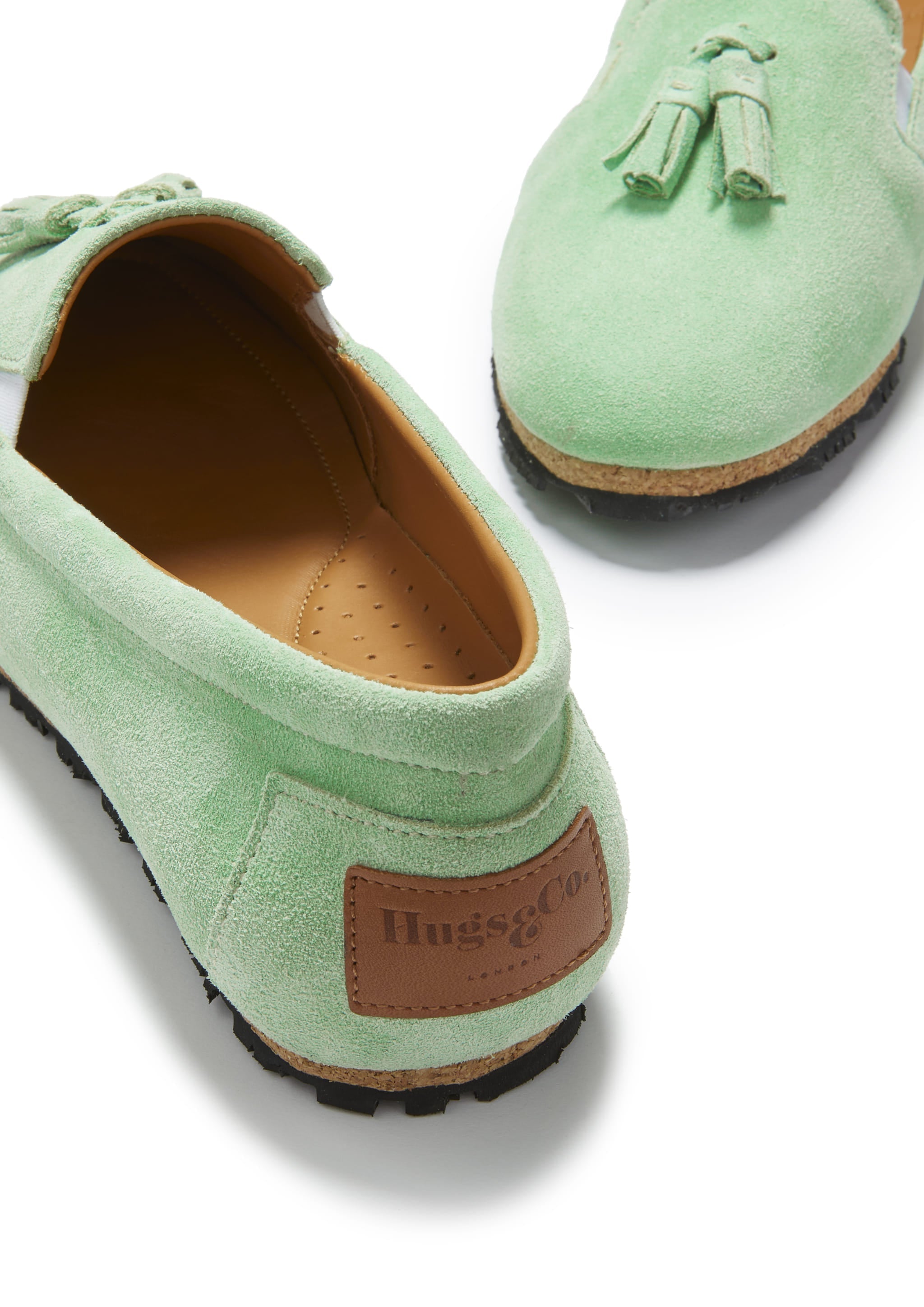 Hugs & Co Womens Tasselled Espadrilles Lagoon Green Suede