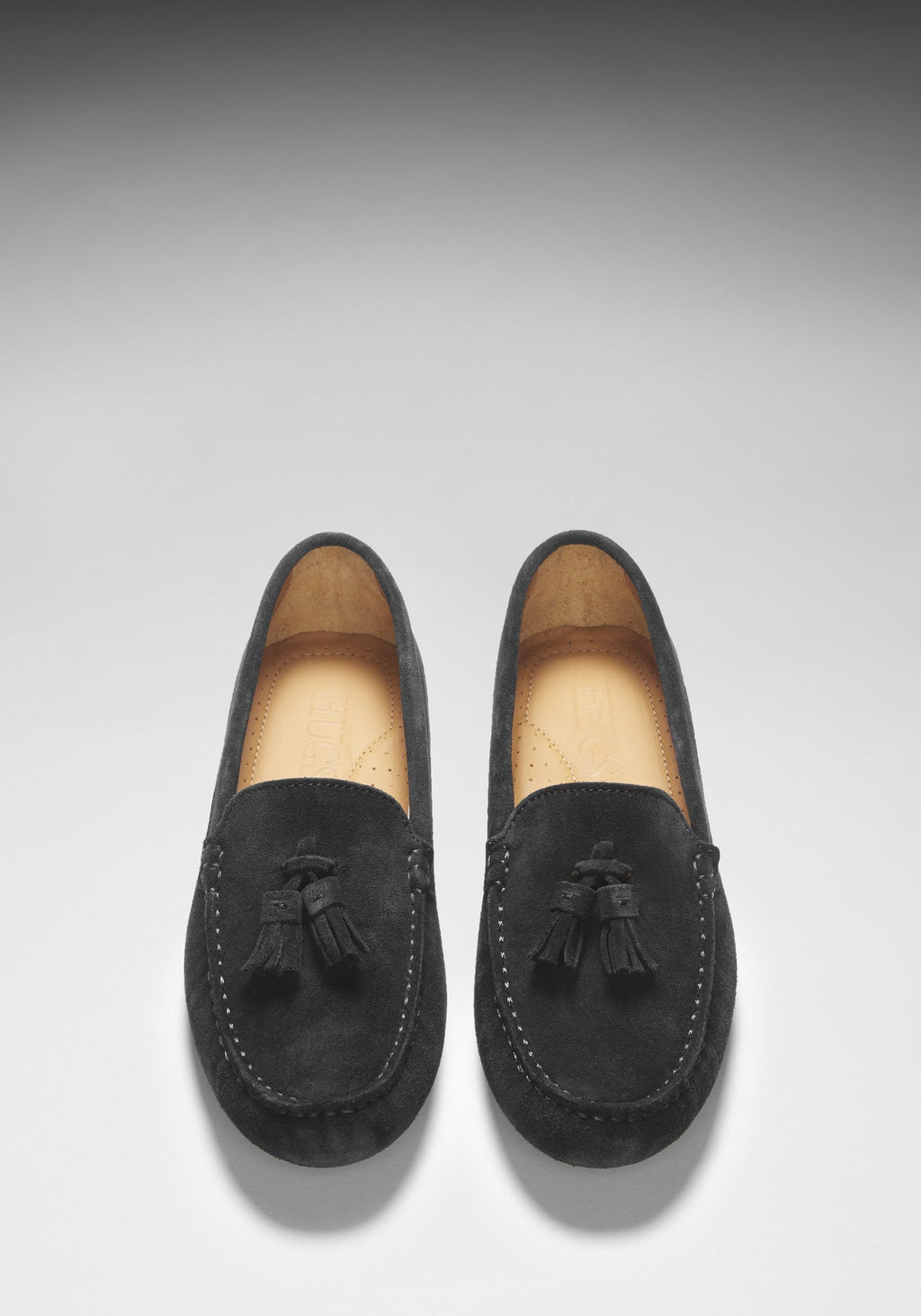 Hugs & Co Womens Tasselled Driving Loafers Black Suede