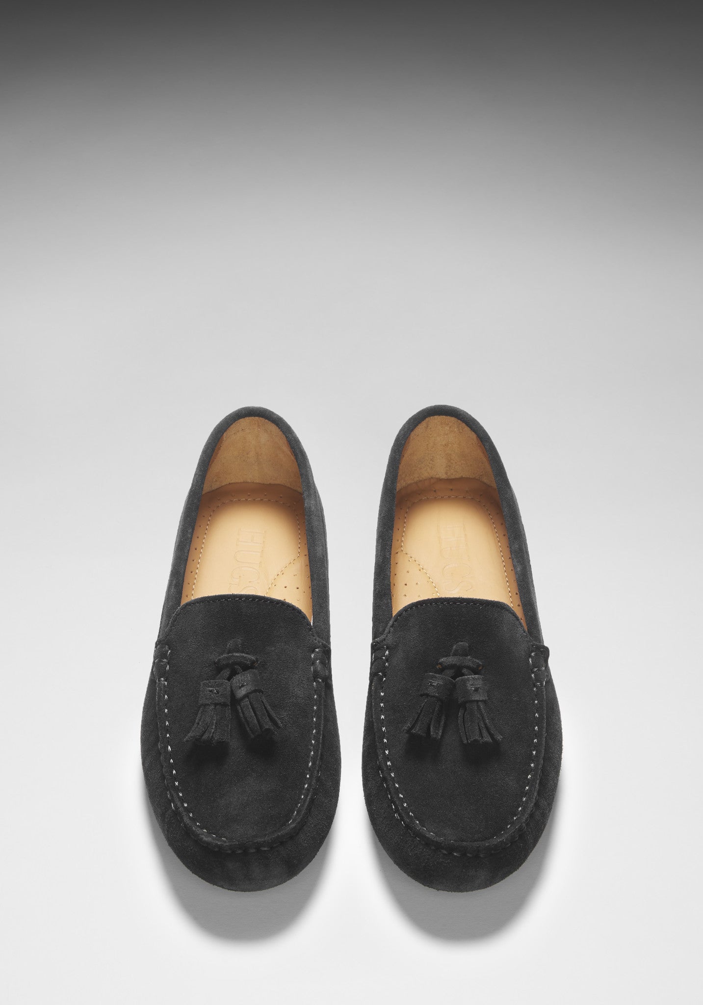 Hugs & Co Womens Tasselled Driving Loafers Black Suede