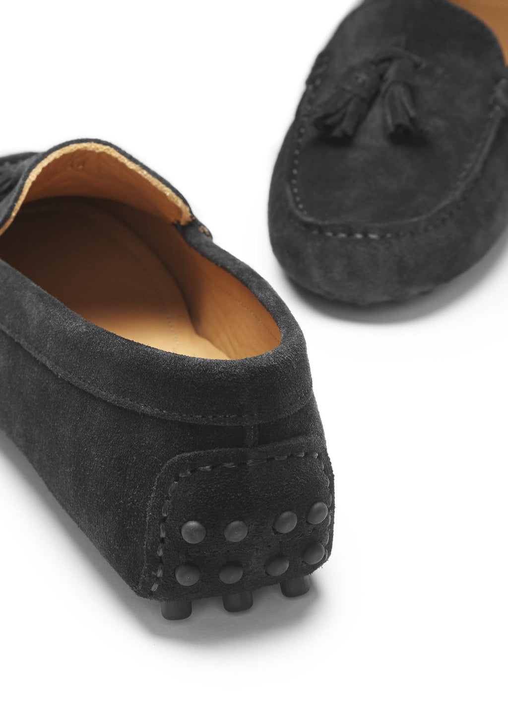 Hugs & Co Womens Tasselled Driving Loafers Black Suede