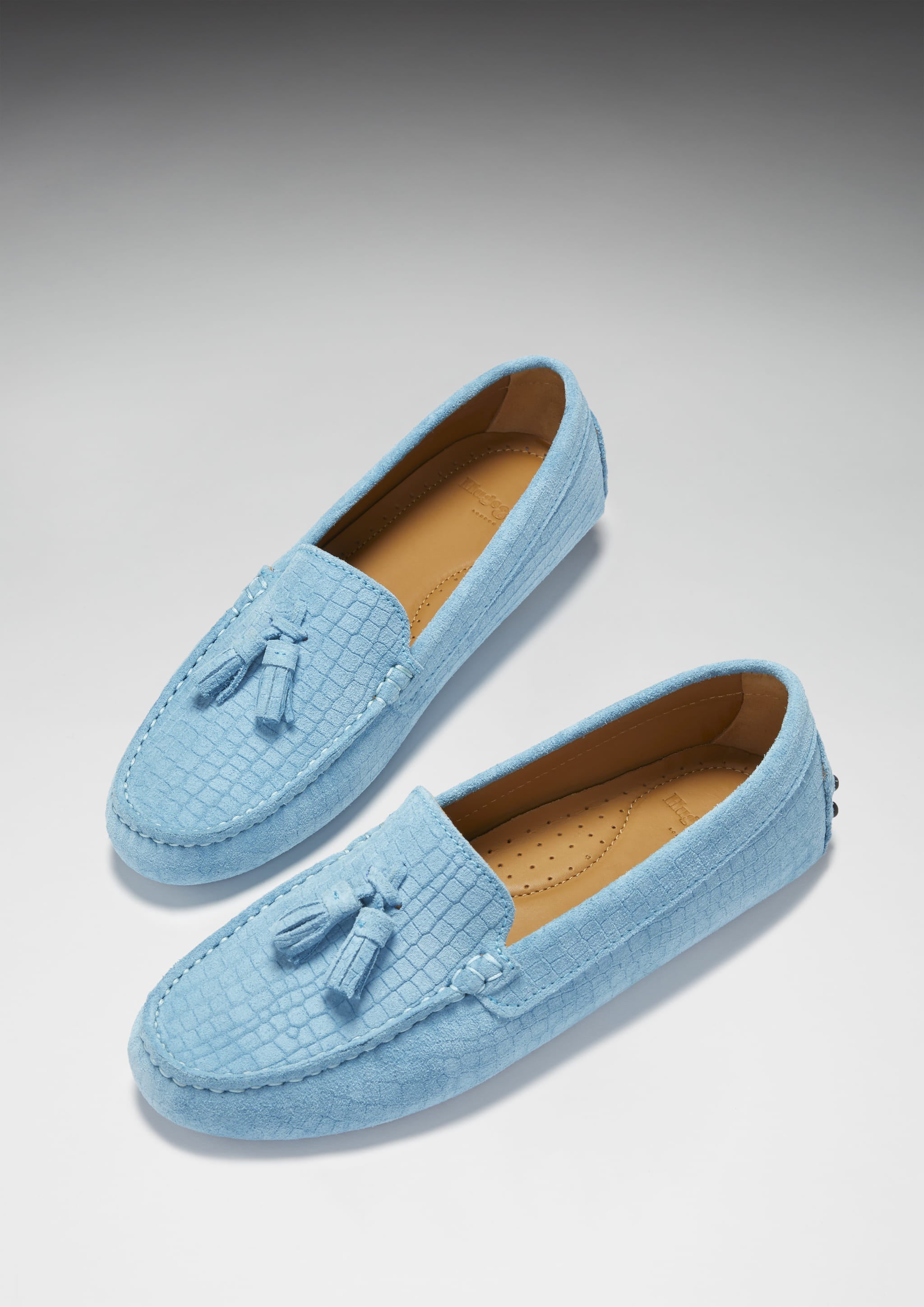 Hugs & Co Womens Tasselled Driving Loafers Blue Embossed Suede