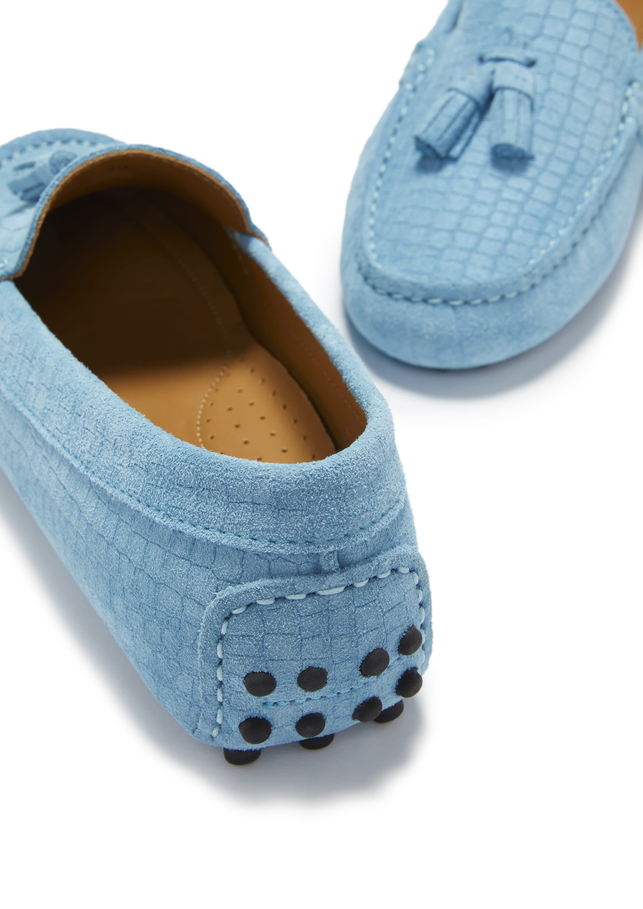Hugs & Co Womens Tasselled Driving Loafers Blue Embossed Suede