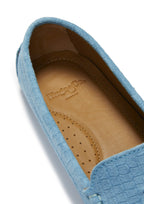 Hugs & Co Womens Tasselled Driving Loafers Blue Embossed Suede