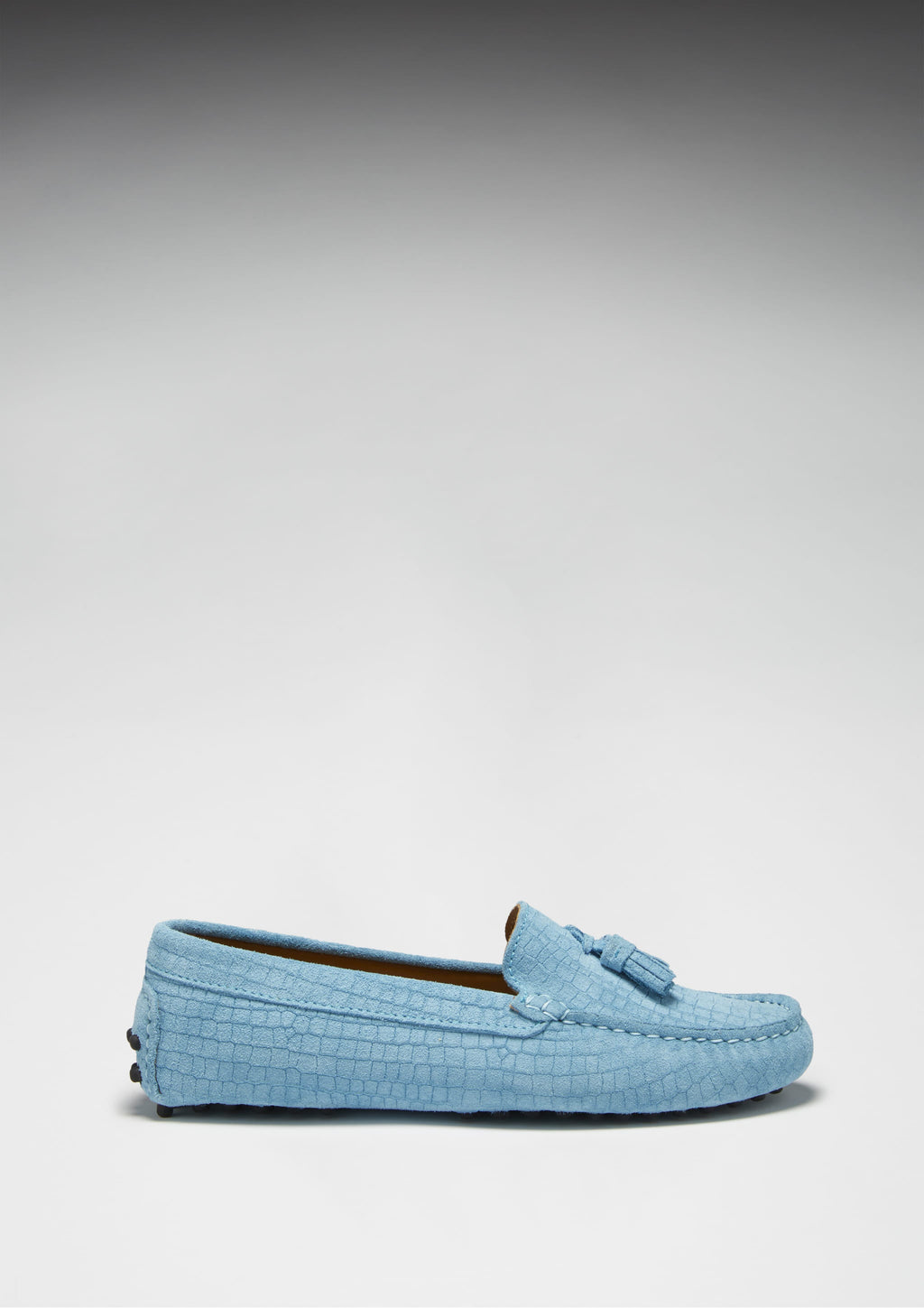 Hugs & Co Womens Tasselled Driving Loafers Blue Embossed Suede