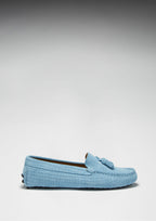 Hugs & Co Womens Tasselled Driving Loafers Blue Embossed Suede