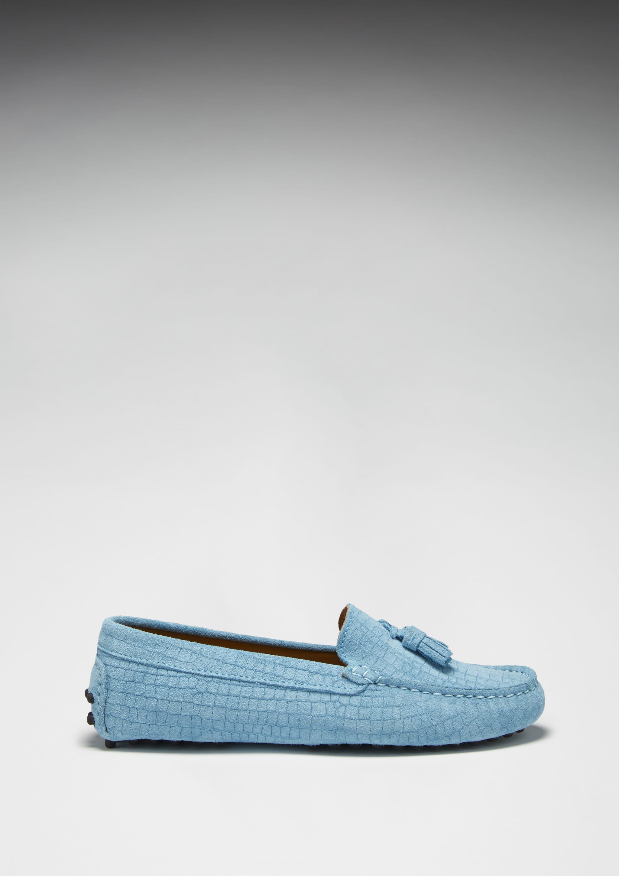 Hugs & Co Womens Tasselled Driving Loafers Blue Embossed Suede