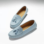 Hugs & Co Womens Tasselled Driving Loafers Sky Blue Suede