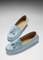 Hugs & Co Womens Tasselled Driving Loafers Sky Blue Suede