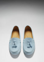 Hugs & Co Womens Tasselled Driving Loafers Sky Blue Suede