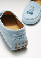 Hugs & Co Womens Tasselled Driving Loafers Sky Blue Suede