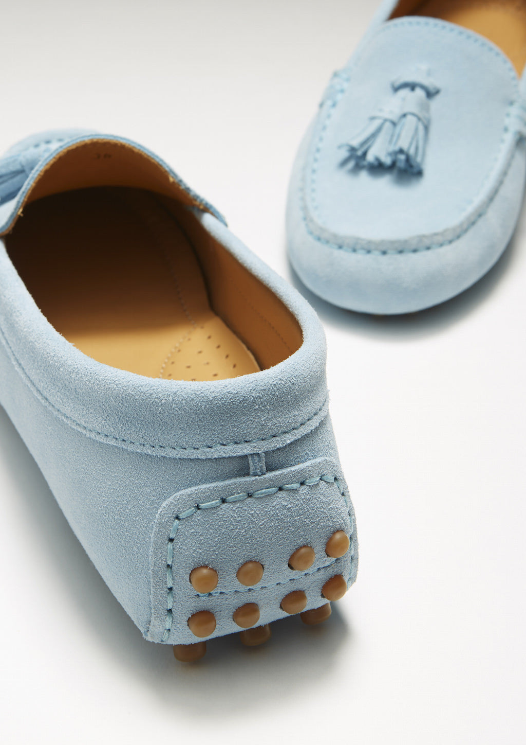 Hugs & Co Womens Tasselled Driving Loafers Sky Blue Suede