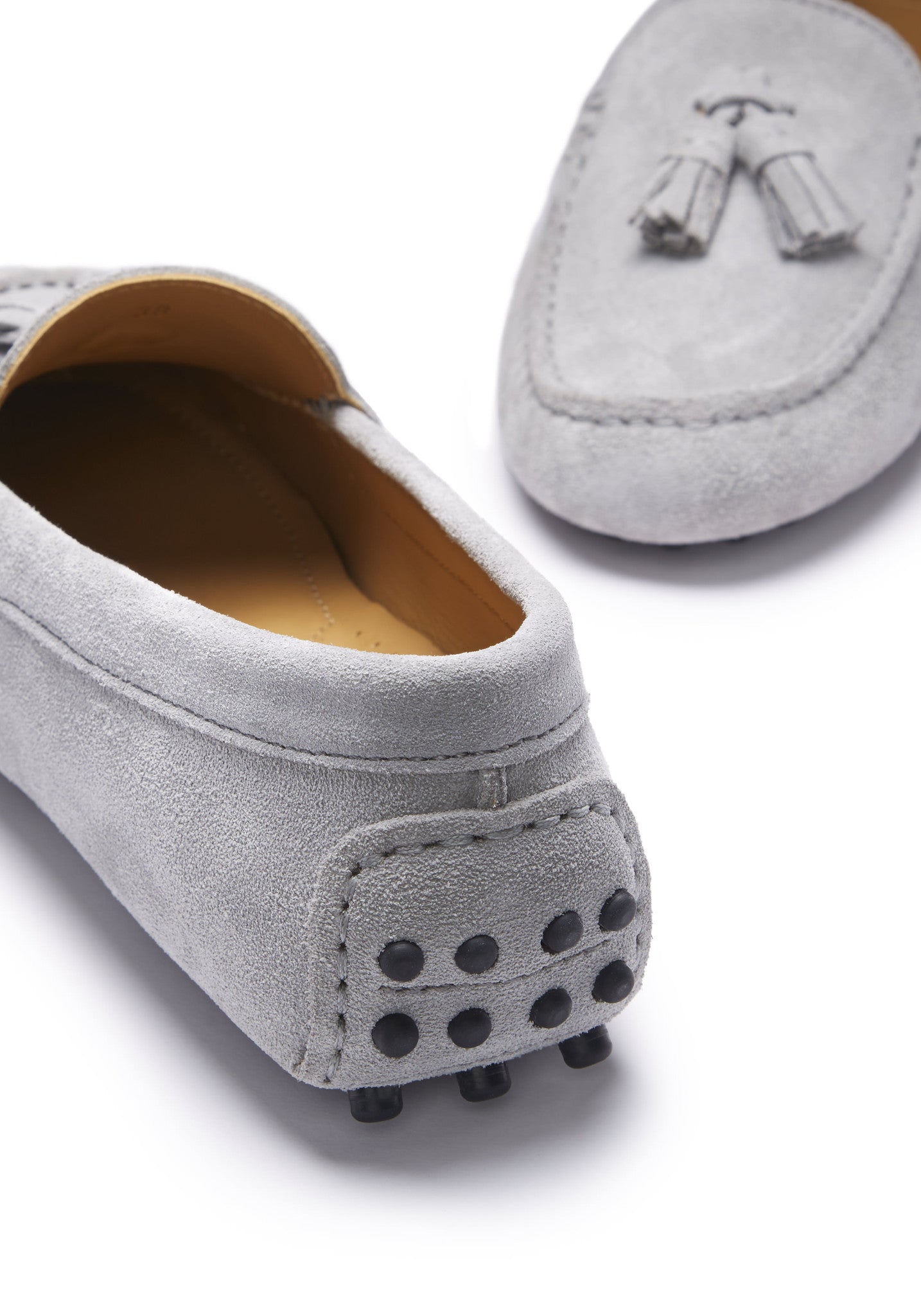 Hugs & Co Womens Tasselled Driving Loafers Dove Grey Suede
