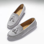 Hugs & Co Womens Tasselled Driving Loafers Dove Grey Suede