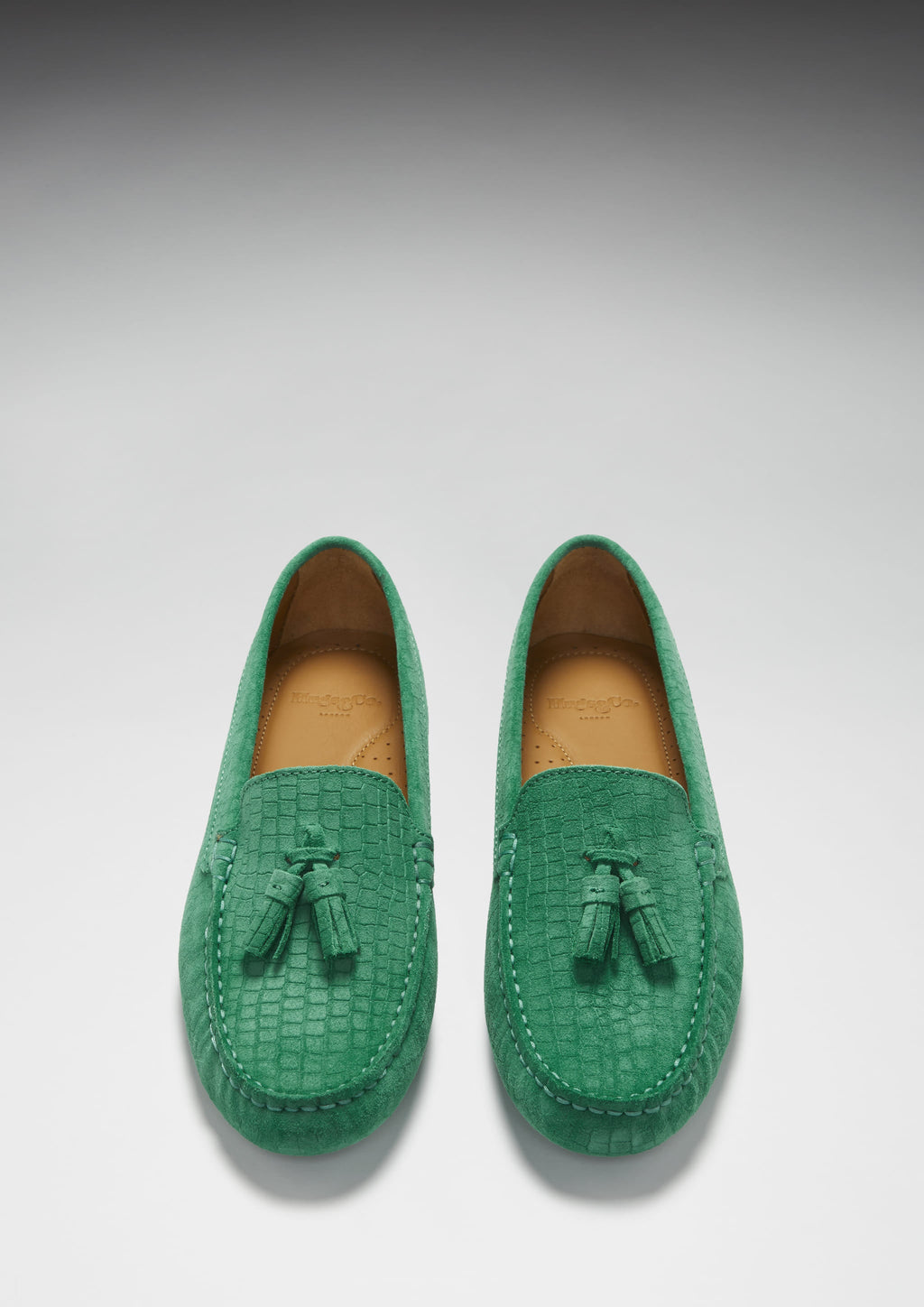 Hugs & Co Womens Tasselled Driving Loafers Emerald Embossed Suede