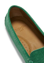 Hugs & Co Womens Tasselled Driving Loafers Emerald Embossed Suede