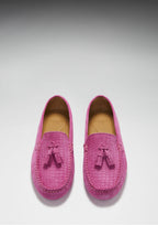 Hugs & Co Womens Tasselled Driving Loafers Pink Embossed Suede