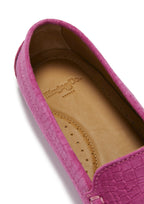Hugs & Co Womens Tasselled Driving Loafers Pink Embossed Suede
