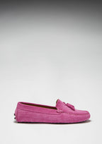 Hugs & Co Womens Tasselled Driving Loafers Pink Embossed Suede