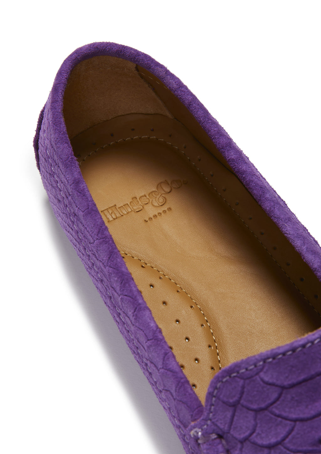 Hugs & Co Womens Tasselled Driving Loafers Purple Embossed Suede