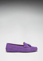 Hugs & Co Womens Tasselled Driving Loafers Purple Embossed Suede