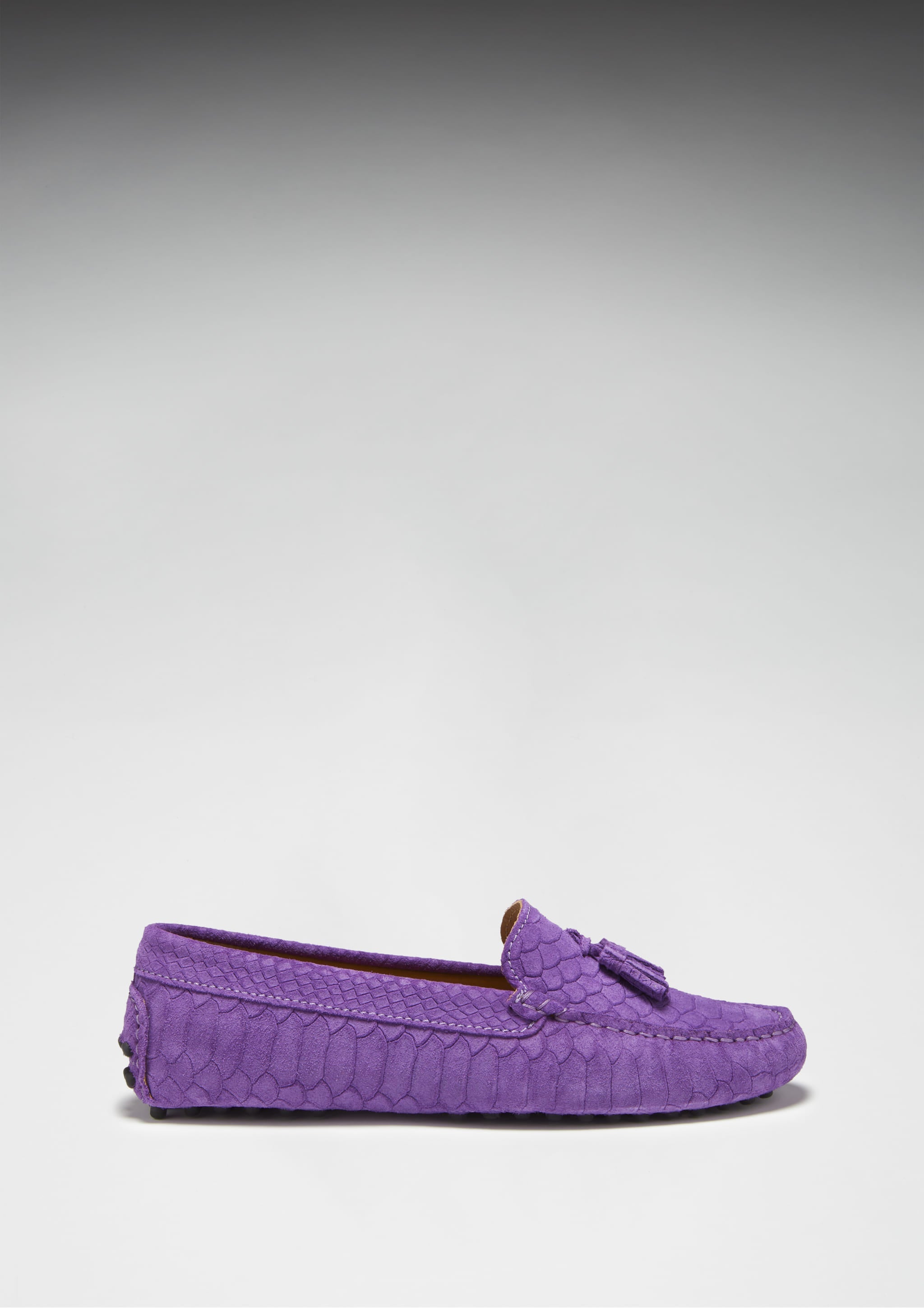 Hugs & Co Womens Tasselled Driving Loafers Purple Embossed Suede