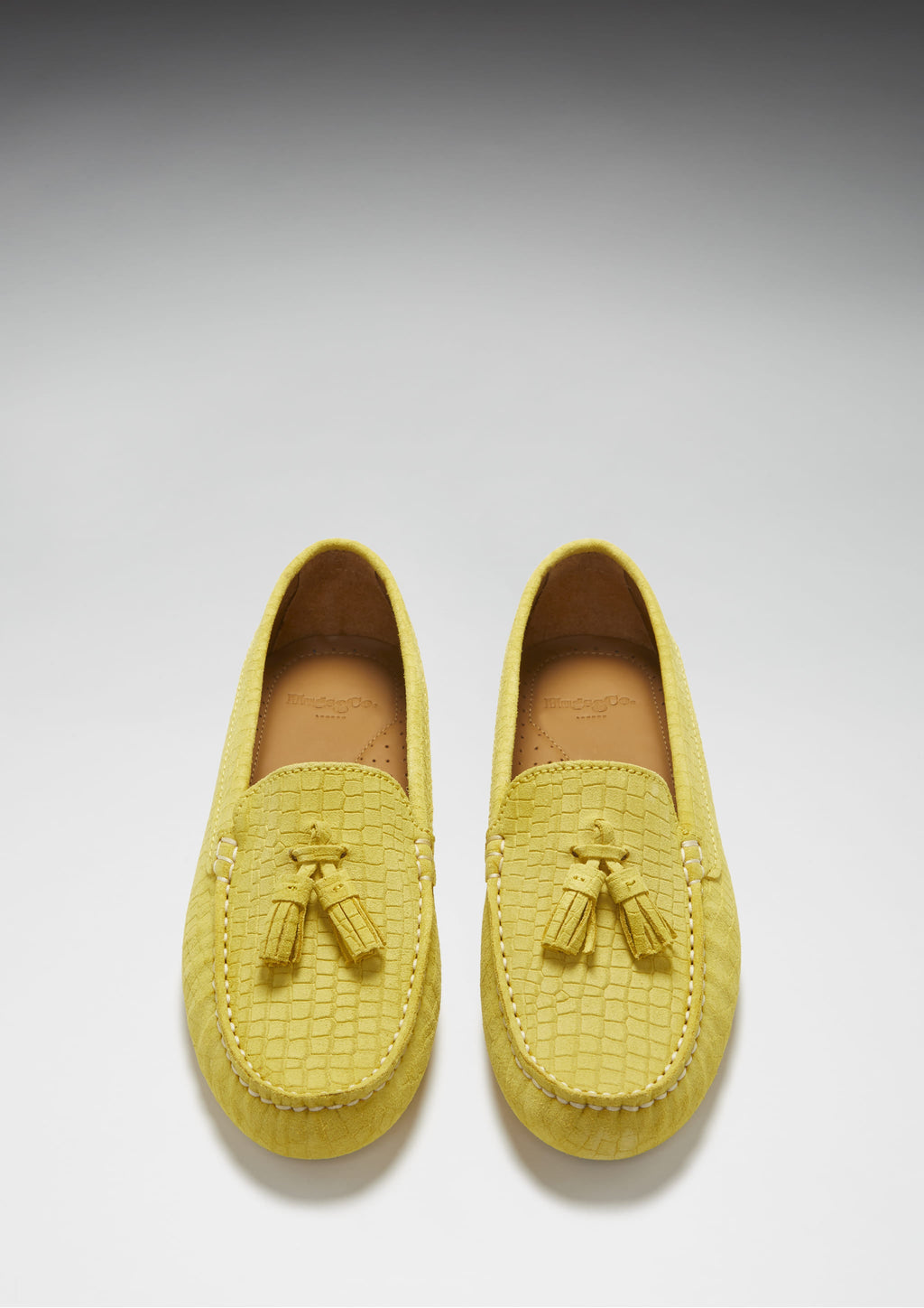 Hugs & Co Womens Tasselled Driving Loafers Yellow Embossed Suede