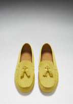 Hugs & Co Womens Tasselled Driving Loafers Yellow Embossed Suede