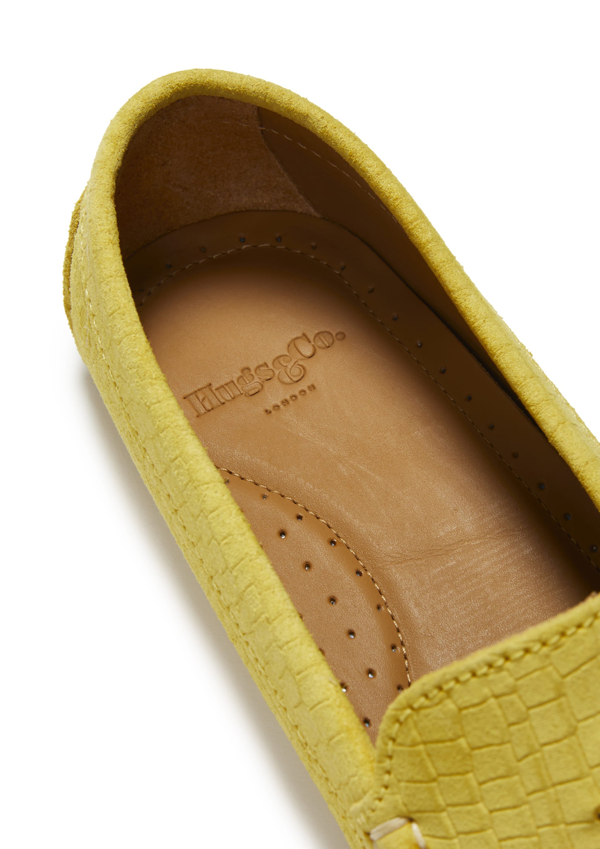 Hugs & Co Womens Tasselled Driving Loafers Yellow Embossed Suede