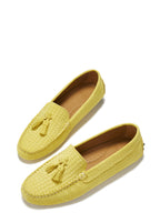 Hugs & Co Womens Tasselled Driving Loafers Yellow Embossed Suede