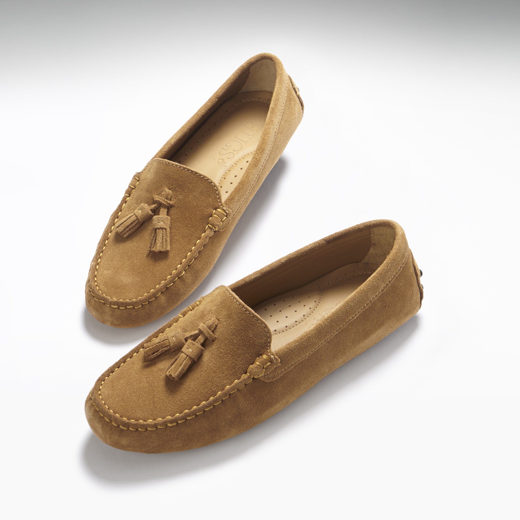 Hugs & Co Womens Tasselled Driving Loafers Tobacco Suede