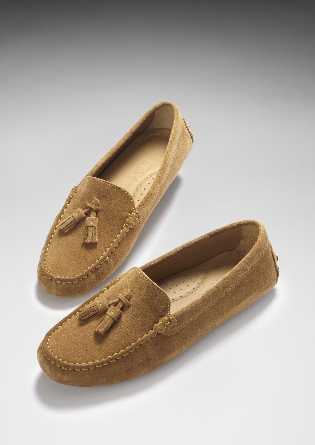 Hugs & Co Womens Tasselled Driving Loafers Tobacco Suede