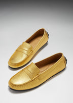 Hugs & Co Womens Tyre Sole Penny Loafers Yellow Gold Leather