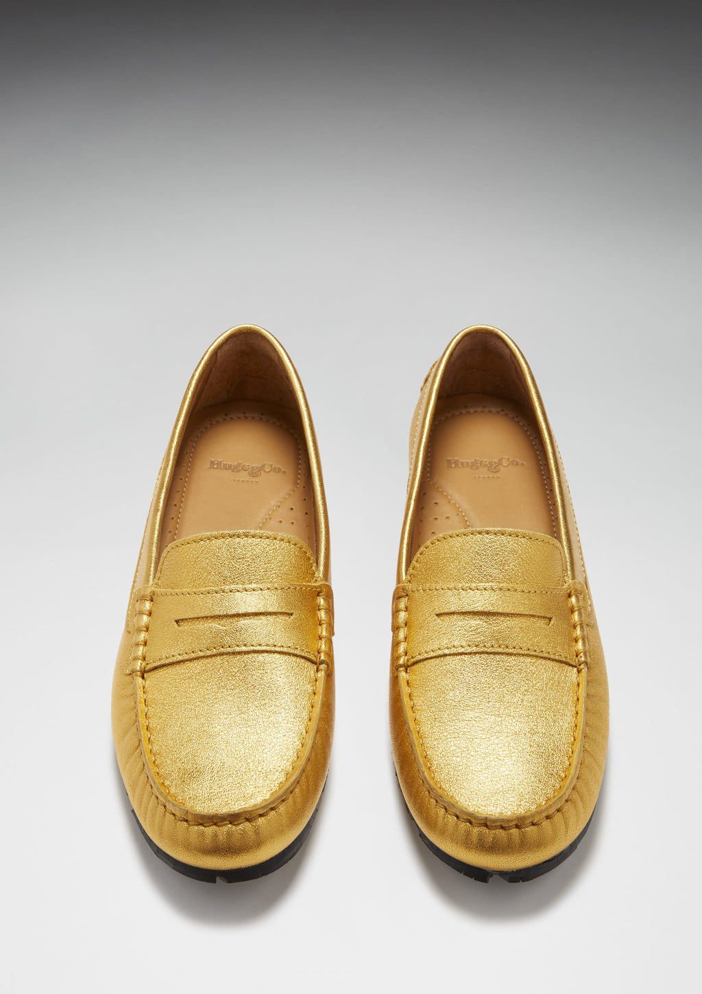 Hugs & Co Womens Tyre Sole Penny Loafers Yellow Gold Leather