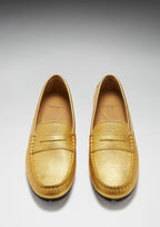 Hugs & Co Womens Tyre Sole Penny Loafers Yellow Gold Leather