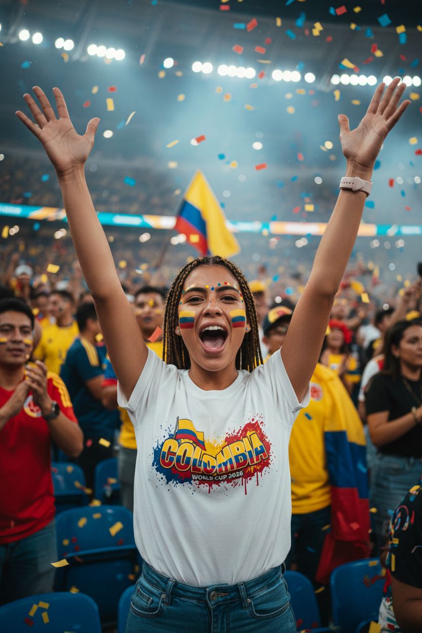 Colombia World Cup 2026 T-Shirt - Bold Graffiti Flag Design by StayClothed.com