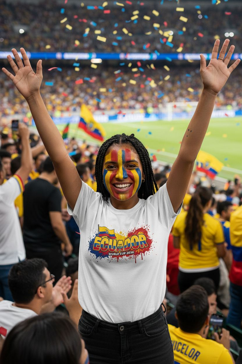 Ecuador World Cup 2026 T-Shirt - Bold Graffiti Flag Design by StayClothed.com