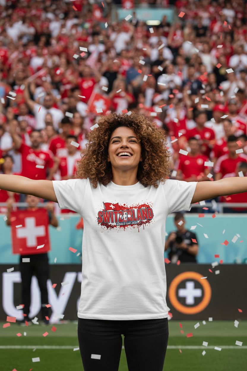 Switzerland World Cup 2026 T-Shirt - Bold Graffiti Flag Design by StayClothed.com